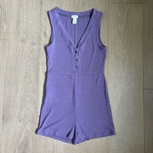 Purple button up lounge romper